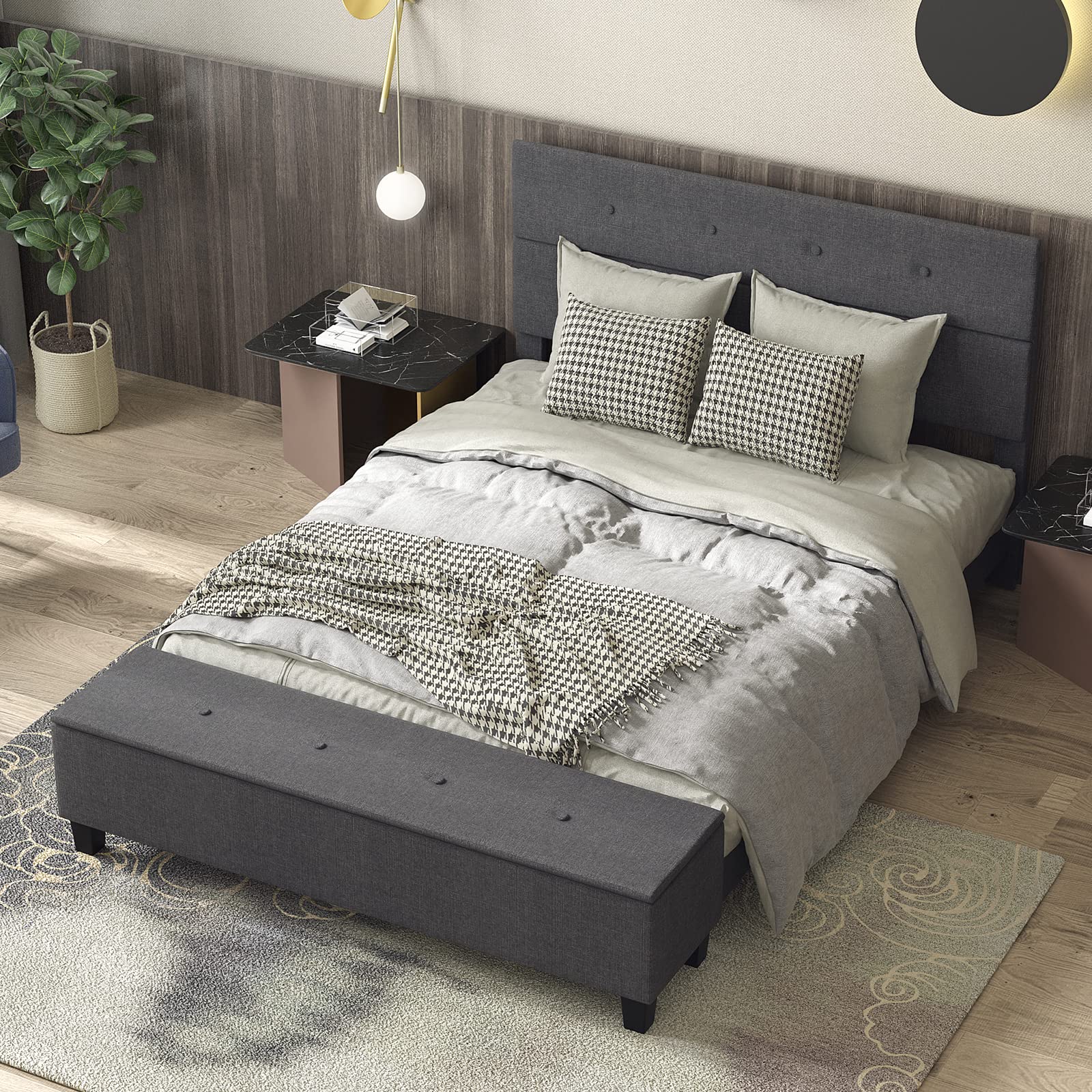 Full/Queen Size Upholstered Bed Frame with Ottoman Storage