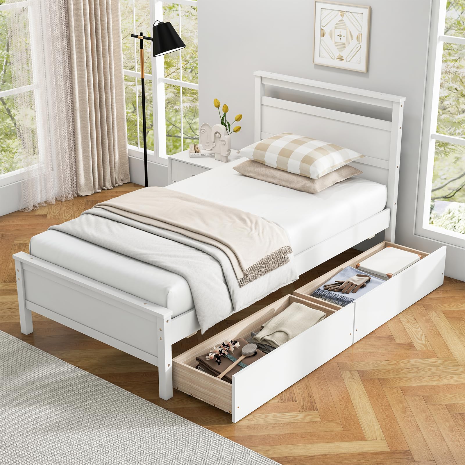 Twin Bed Frame with 2 Storage Drawers