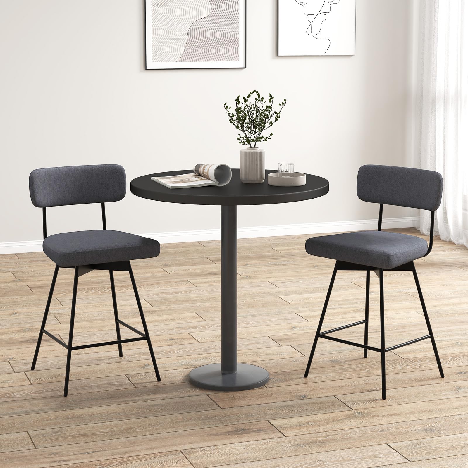 Bar Stools Set of 2/4, 25&rdquo; Upholstered Counter Height Bar Stools with Back