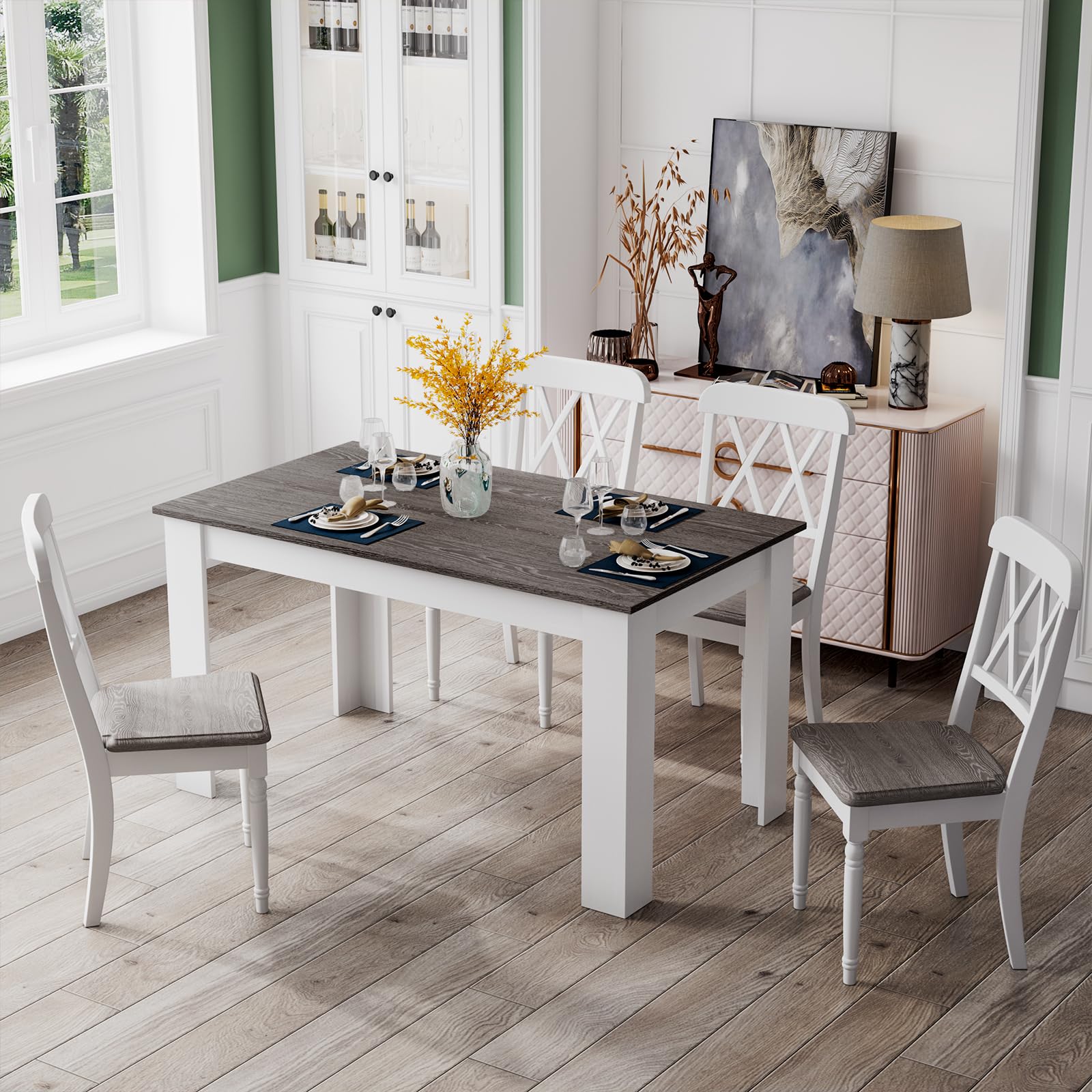 Wooden Dining Table, Modern Kitchen Table for 4, 47" L x 28" W x 30" H