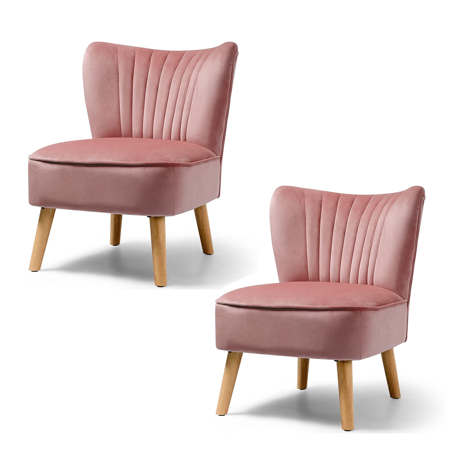 Upholstered Armless Accent Chair w/Rubber Wood Legs & Thick Sponge Seat