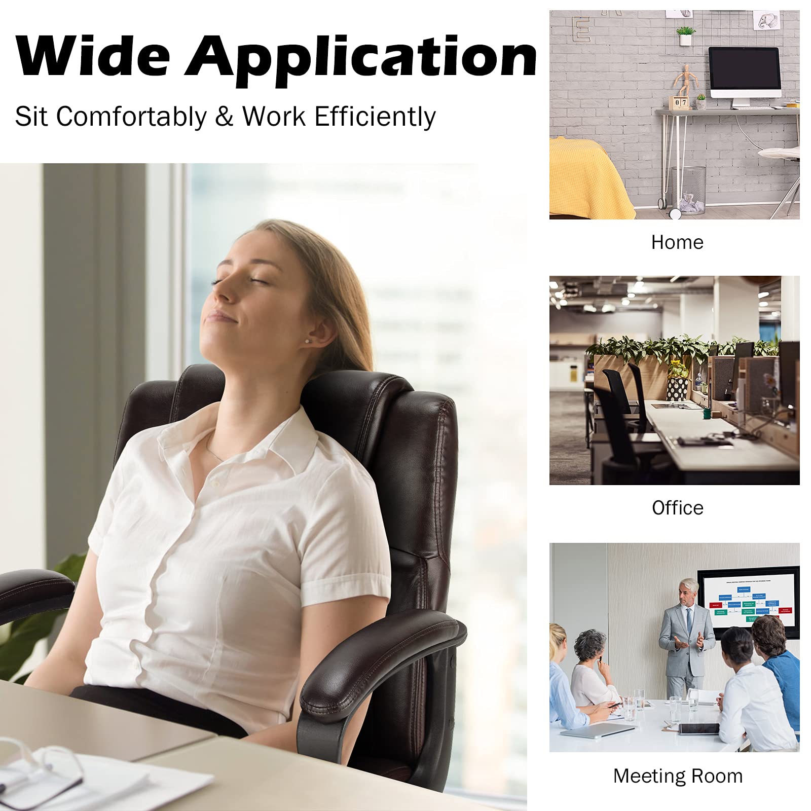 Leather Modern Executive Chair, Ergonomic Mid Back Computer Desk Chair w/Padded Armrests