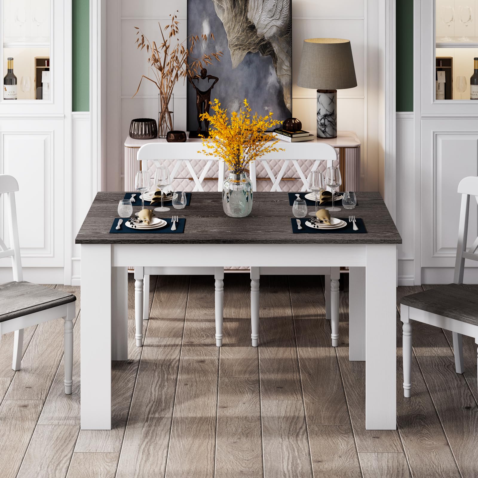Wooden Dining Table, Modern Kitchen Table for 4, 47" L x 28" W x 30" H