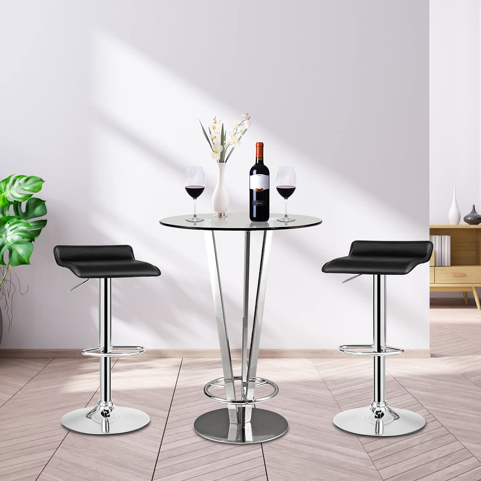 Bar Stools Set of 2/4, Adjustable Swivel PU Leather Barstools w/Footrest, Chrome Base