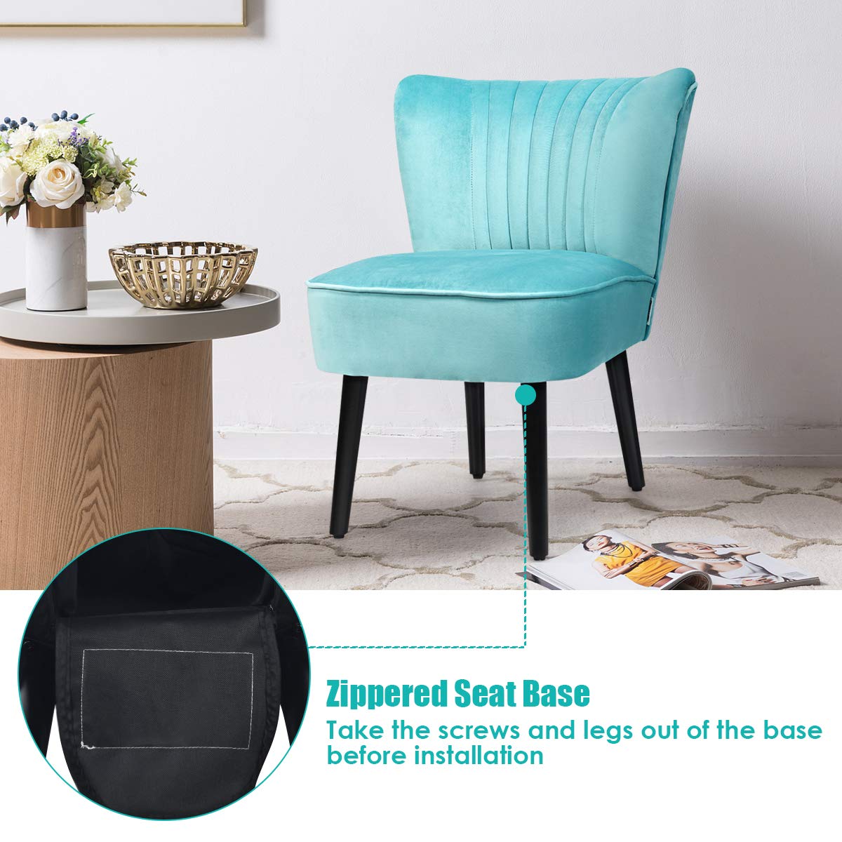 Set of 2 Upholstered Modern Leisure Velvet Accent Chair w/ Adjustable Foot Pads