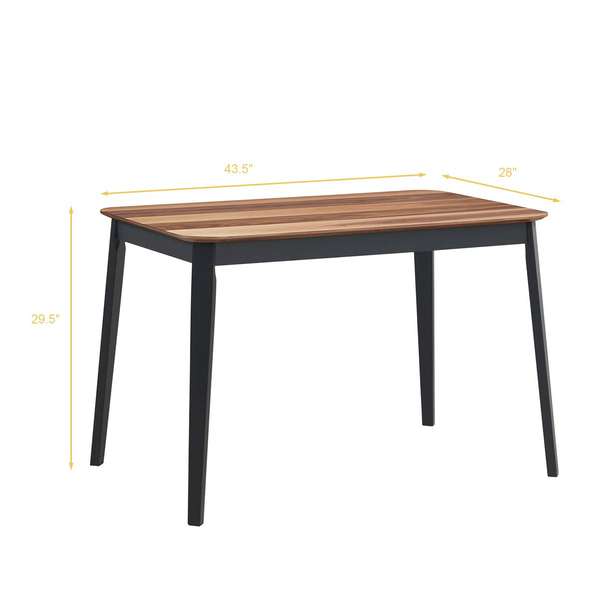 43.5" L Rectangular Dining Table, Farmhouse Dinette Table w/ 4 Rubber Wood Legs