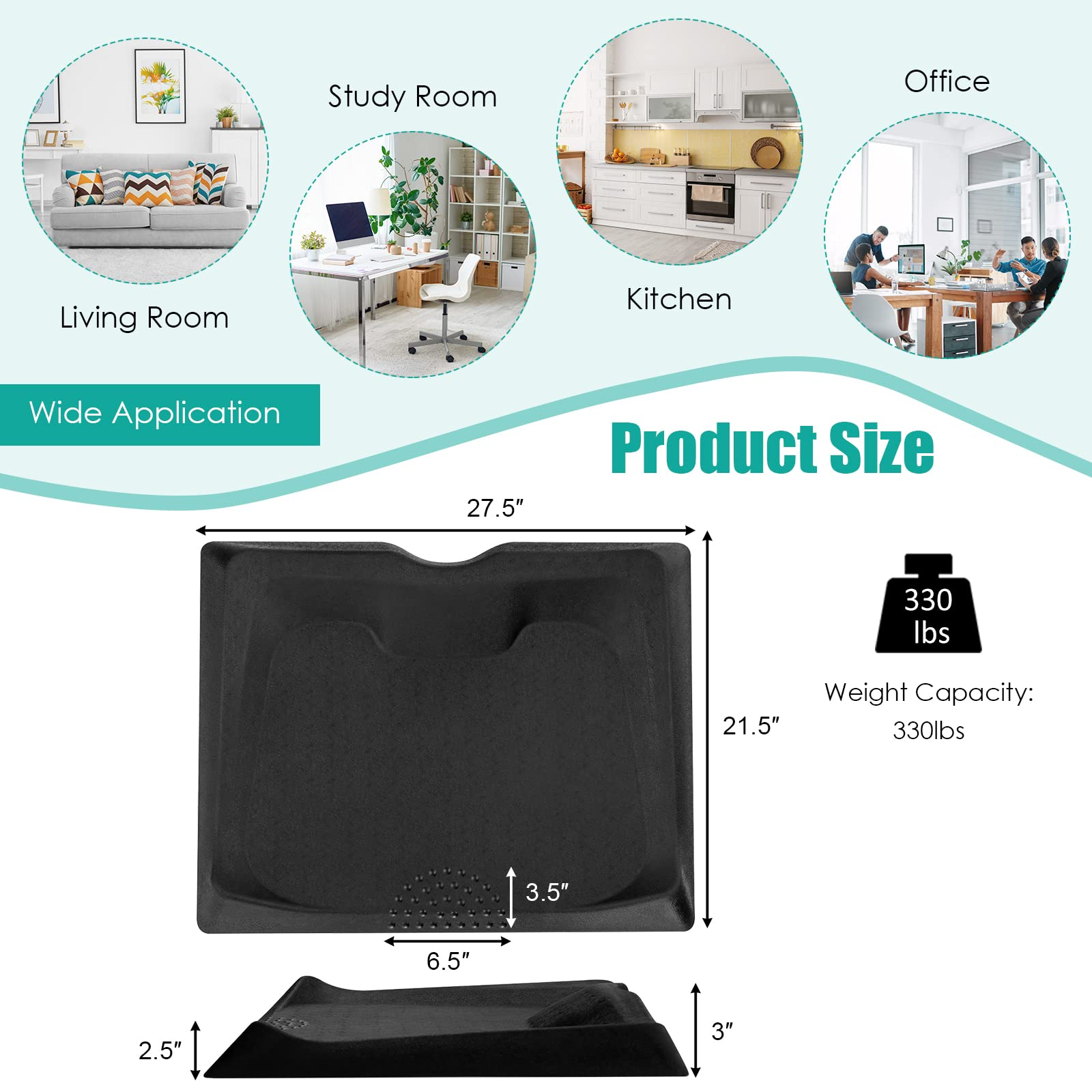 Standing Mat for Stand up Desk w/ Foot Massage Points Diverse Terrain & Beveled Edges