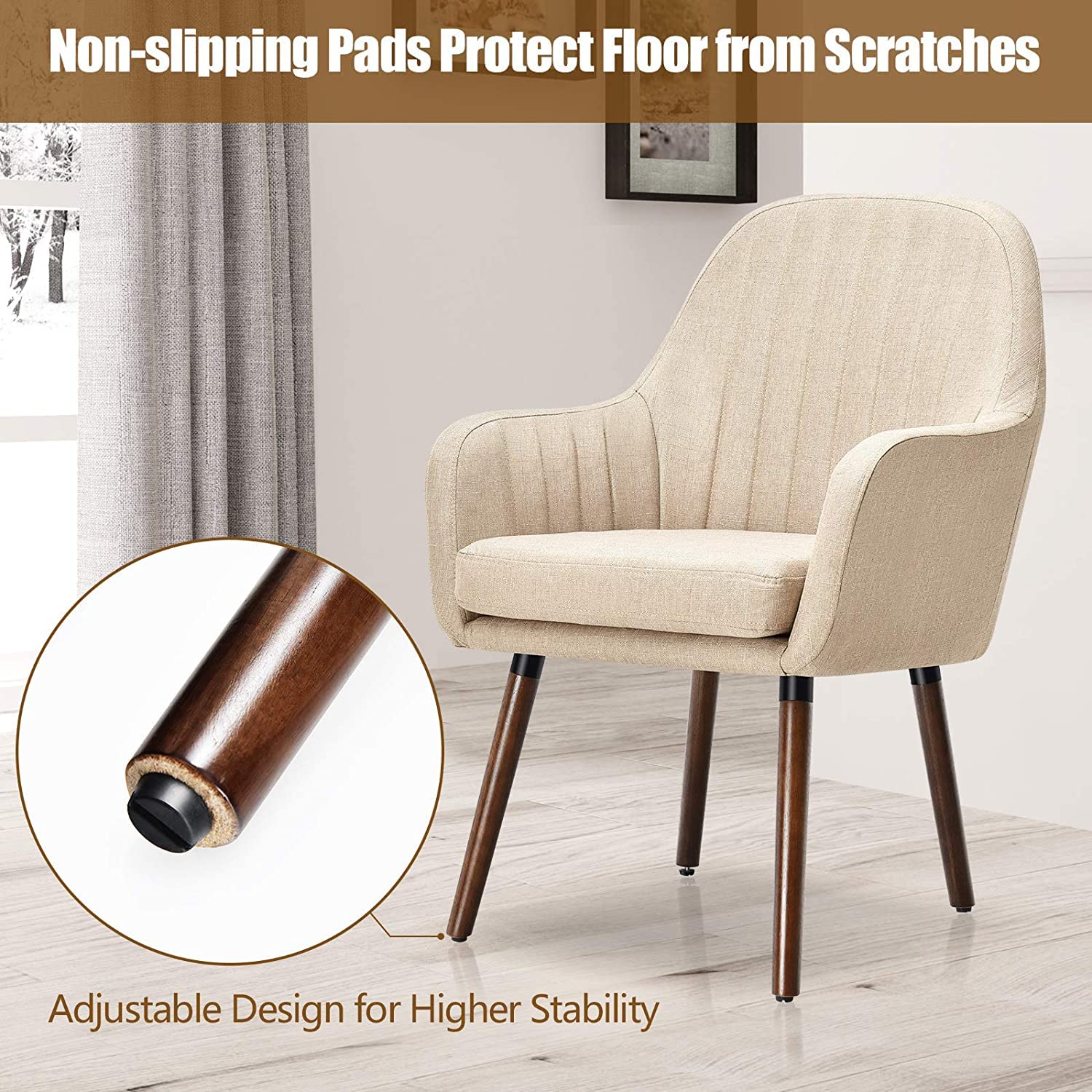 Set of 2/4 Fabric Dining Chairs, Accent Upholstered Arm Chair w/Wood Legs