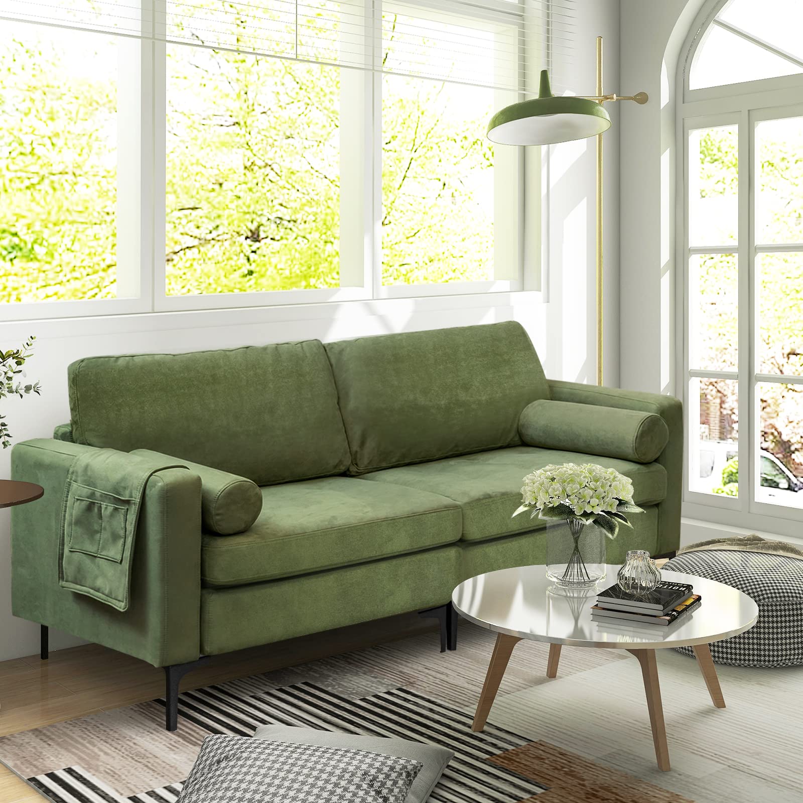 Modern Accent Sofa w/Comfy Cushion Bolster for Bedroom Reception Room