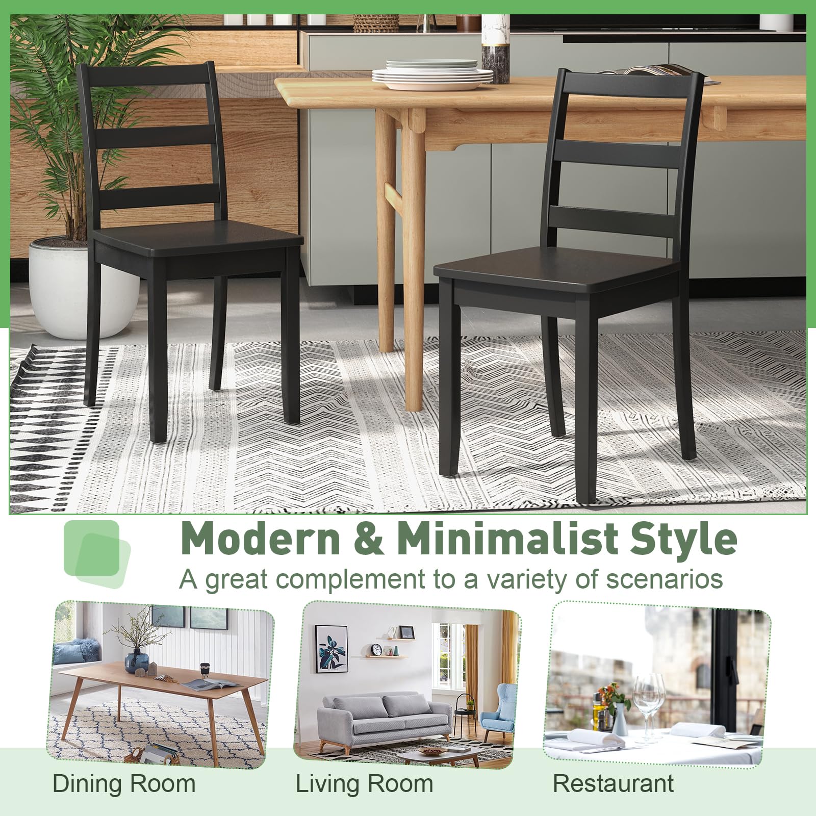 Wood Dining Chairs Set of 2/4 with Solid Rubber Wood Legs, Non-Slip Foot Pads