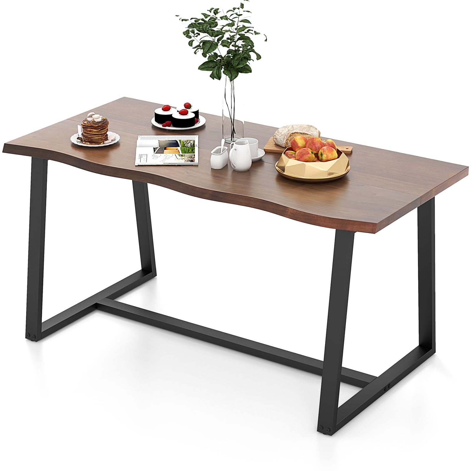 63" Rectangular Large Dining Table for 4-6, Mid-Century Kitchen Table w/Heavy-Duty Metal Frame