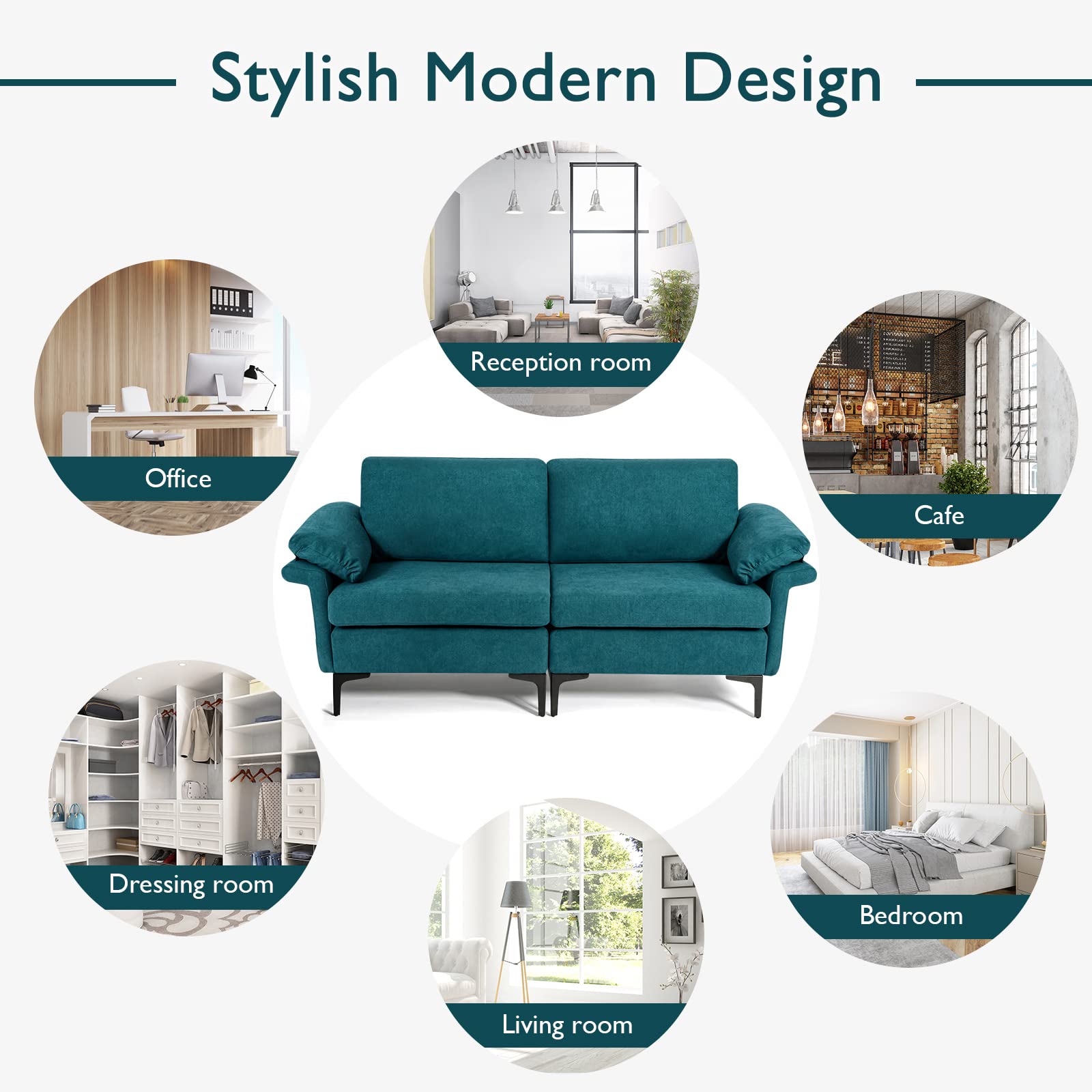72.5" Loveseat Sofa Couch, Modern Love Seat with Removable Armrest Pillows