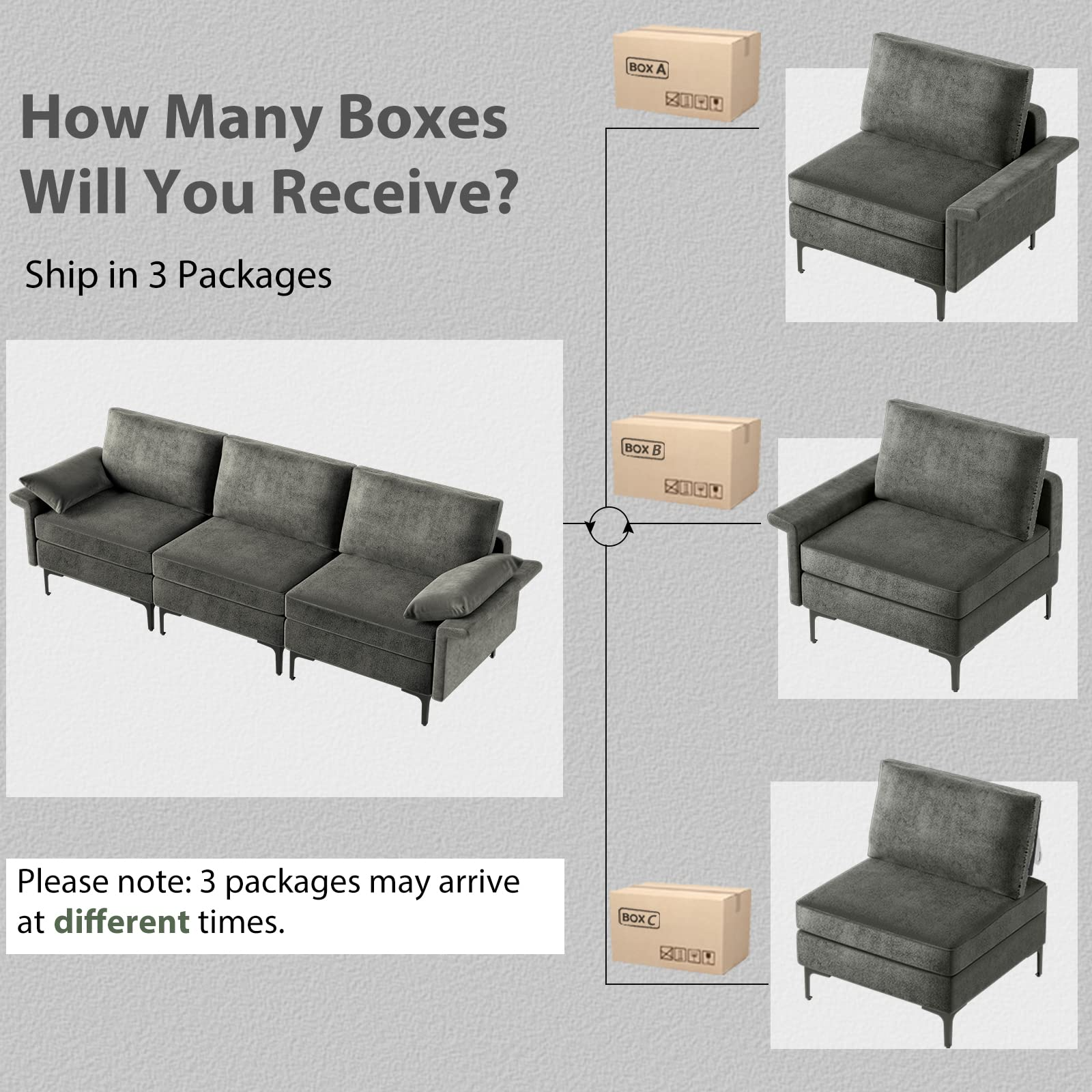 100.5 Inch Large Sectional Sofa, 3 Seat Couch with 3-Hole Outlet & 2 USB Ports