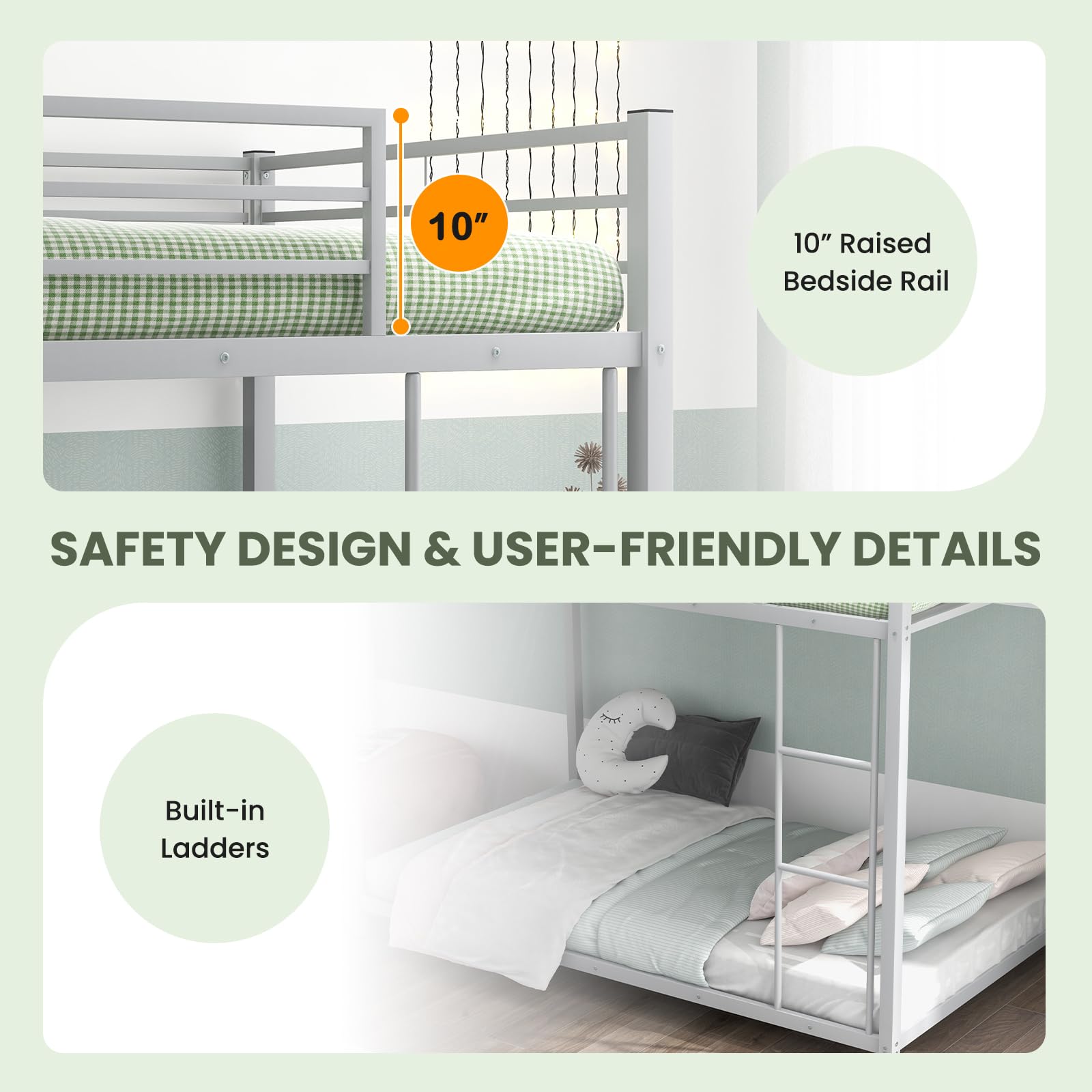 Metal Low Bunk Bed Twin Over Twin