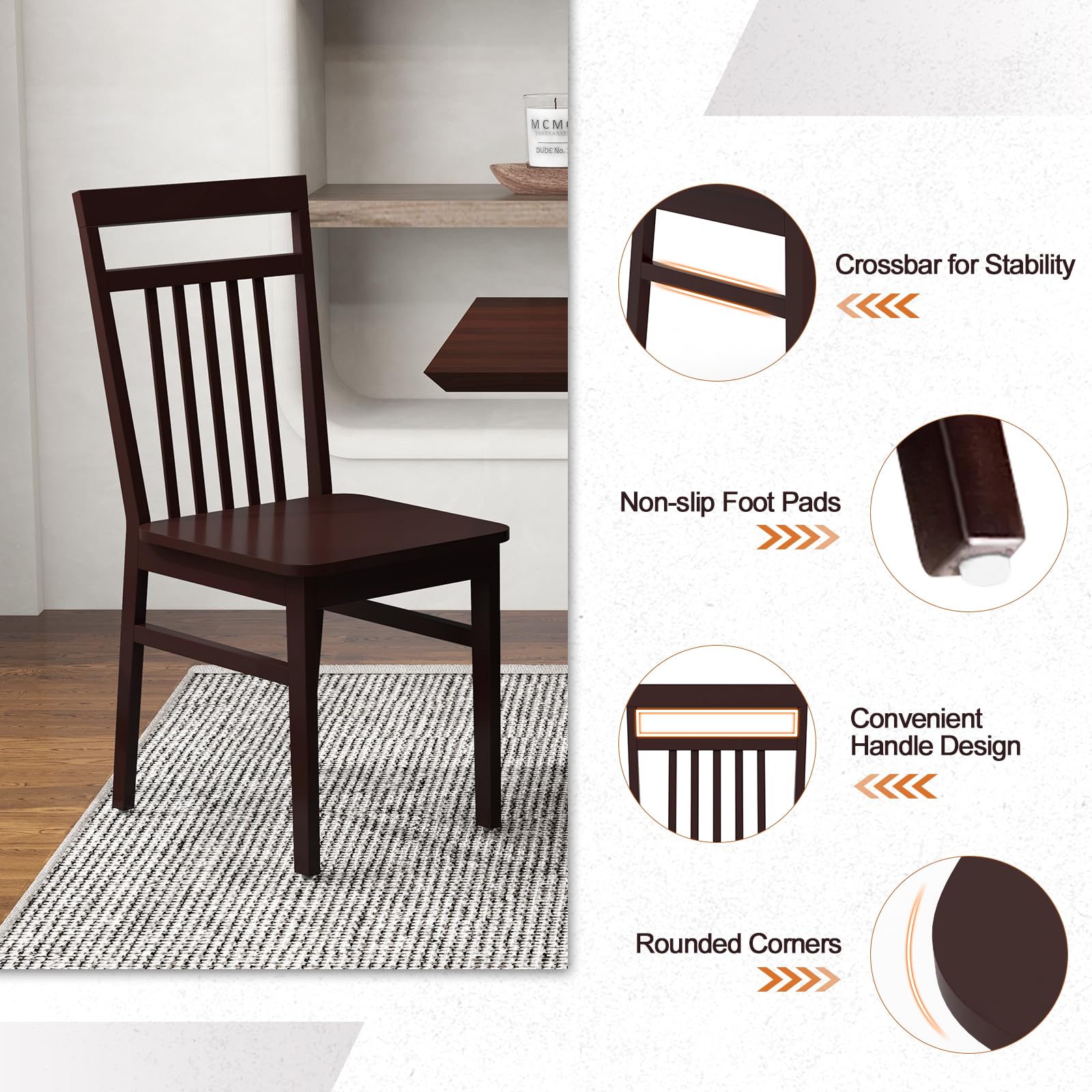 Wood Dining Chairs Set of 2/4, Kitchen Chairs with Solid Wood Frame