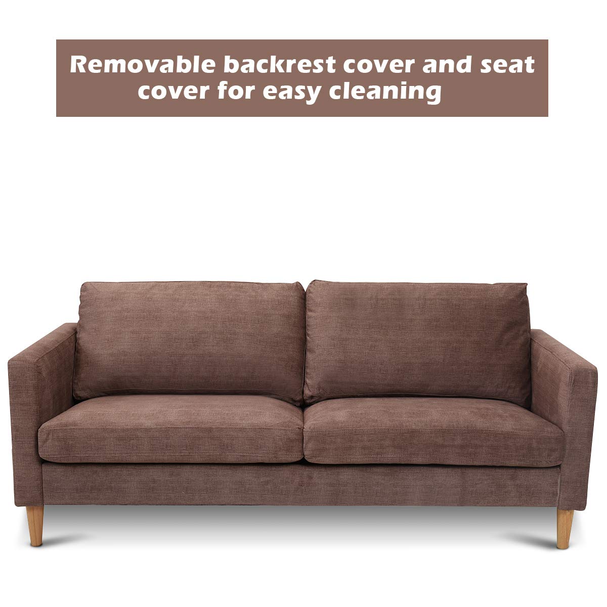 Modern Upholstered Fabric Accent Futon Sofa Bed w/Wood Leg and Armrest