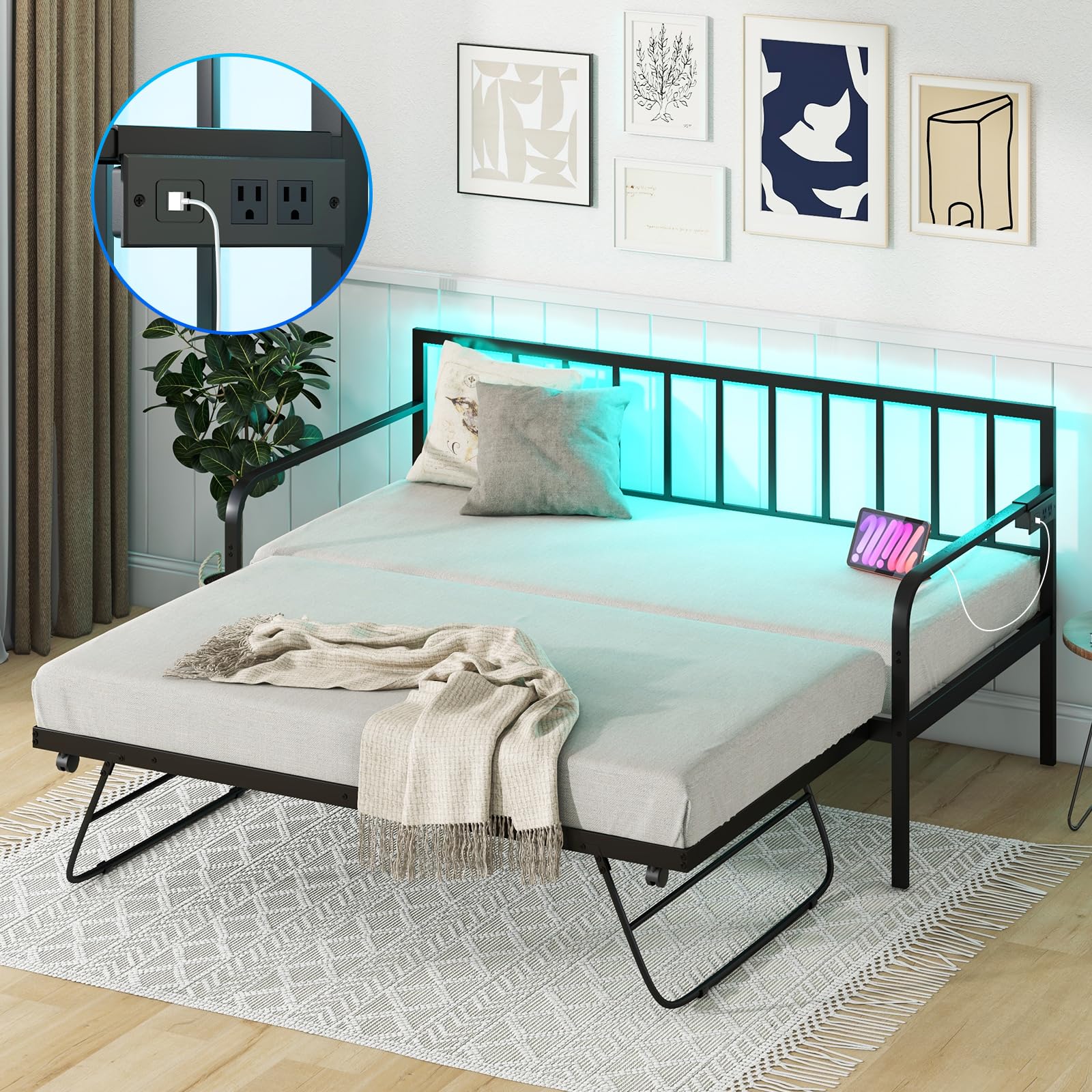 Twin Metal Daybed with Pop Up Trundle