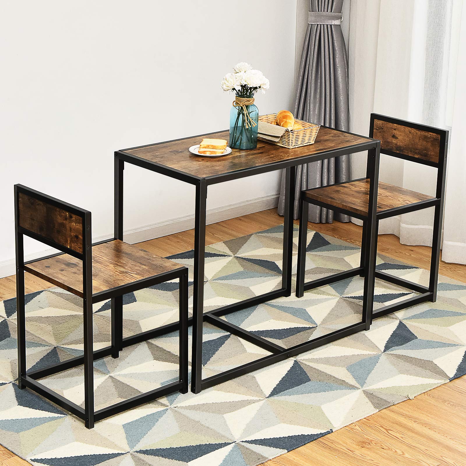 3 Piece Kitchen Table Set with 2 Chairs, Metal Frame