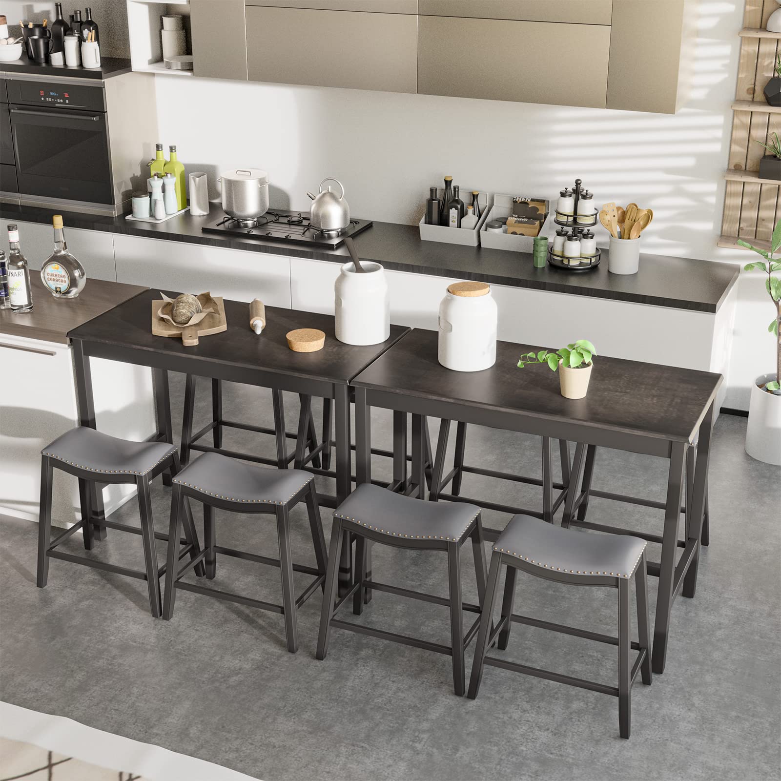 Dining Table Set for 4, Kitchen Counter Height Table w/ 4 Stools, 5 Piece Bistro Table Set