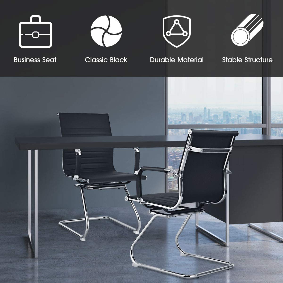 Office Reception Chairs- Guest Chairs, Conference Chair with Arm, Anti-Slip Foot Pads