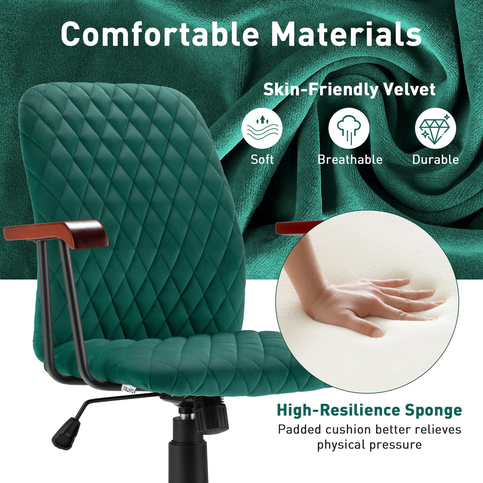 Home Office Desk Chair, Vintage Adjustable Swivel Rolling Chair with Copper Wheels & Armrest
