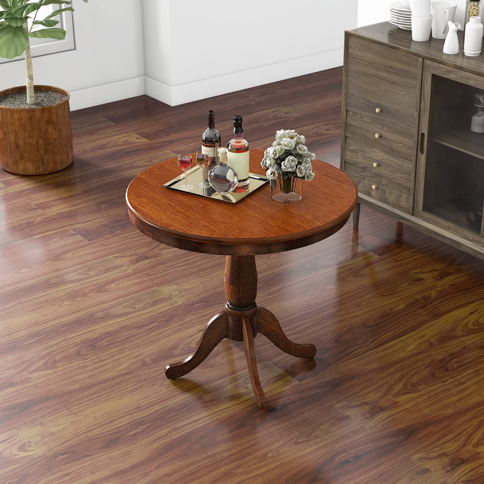 Round Dining Table for 2-4 People, 32" D X 30" H Wooden Kitchen Table with Spacious Table Top, Pedestal Base