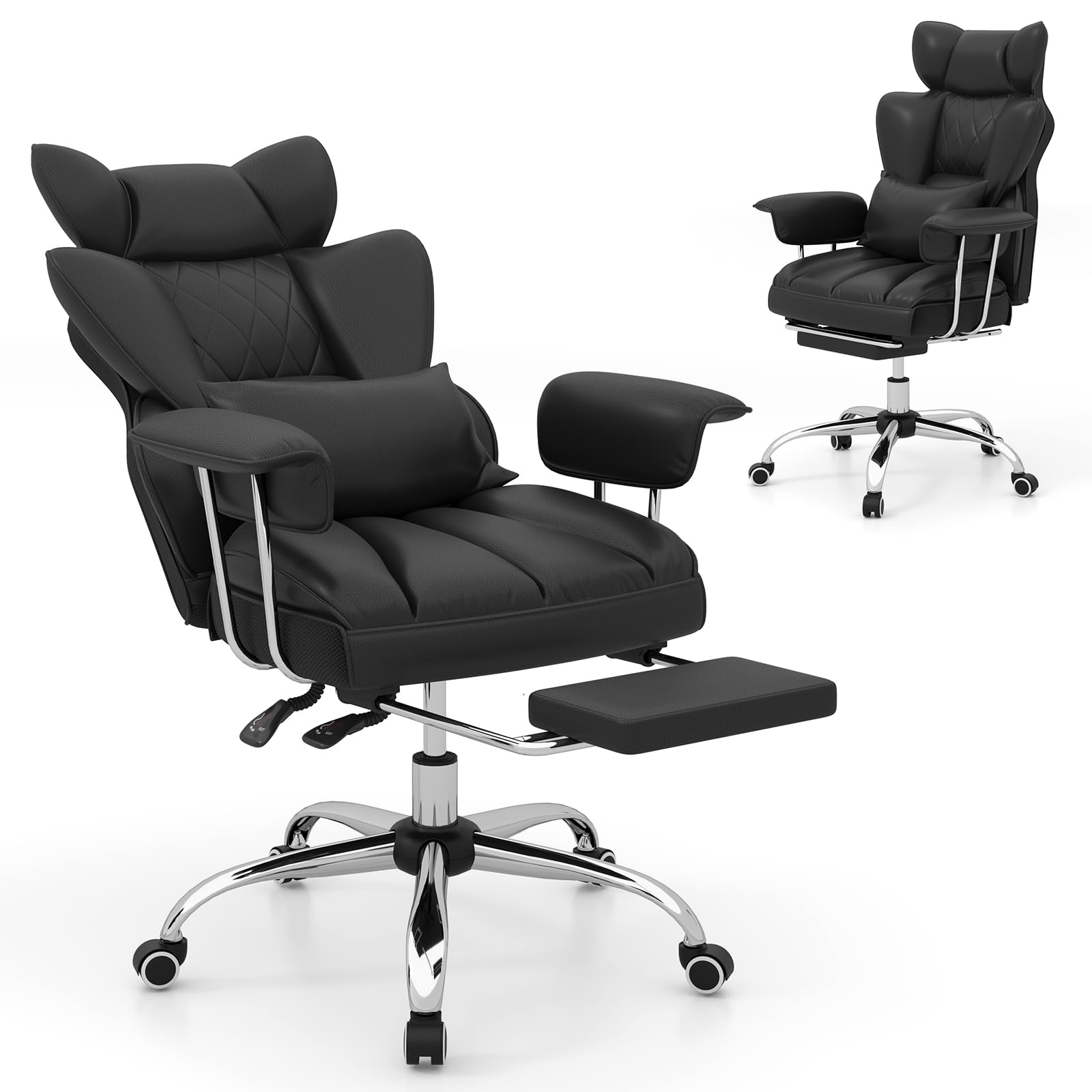 400 LBS Big and Tall Office Chair, PU Leather Executive Desk Chair w/Retractable Footrest