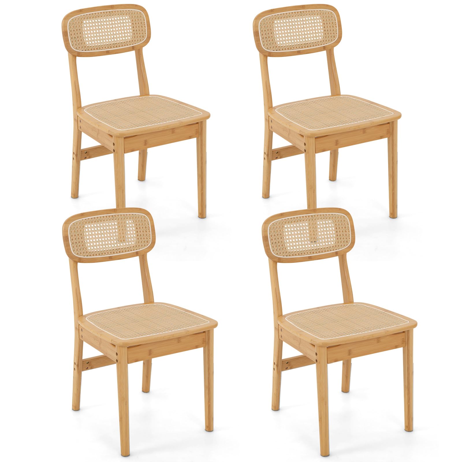 Rattan Dining Chairs Set of 2/4, Bamboo Armless Dining Room Chairs