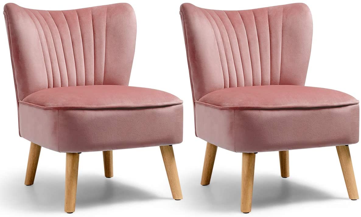 Velvet Accent Chair, Upholstered Modern Sofa Chair with Wood Legs & Thickly Padded