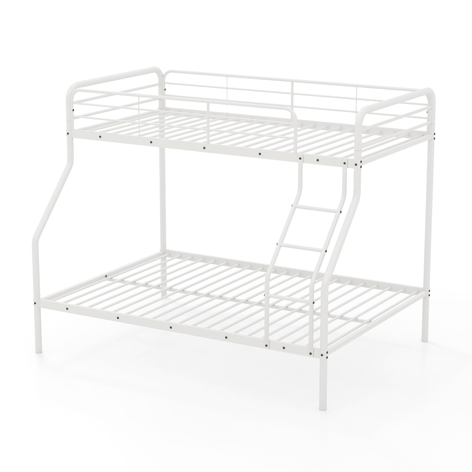 Twin Over Full Metal Bunk Bed with Inclined Ladder, Safety Guardrail
