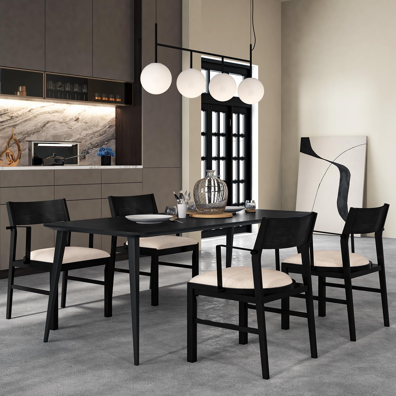 Dining Chairs Set of 2/4 with Padded Seat, Metal Armrest, Solid Rubber Wood Legs