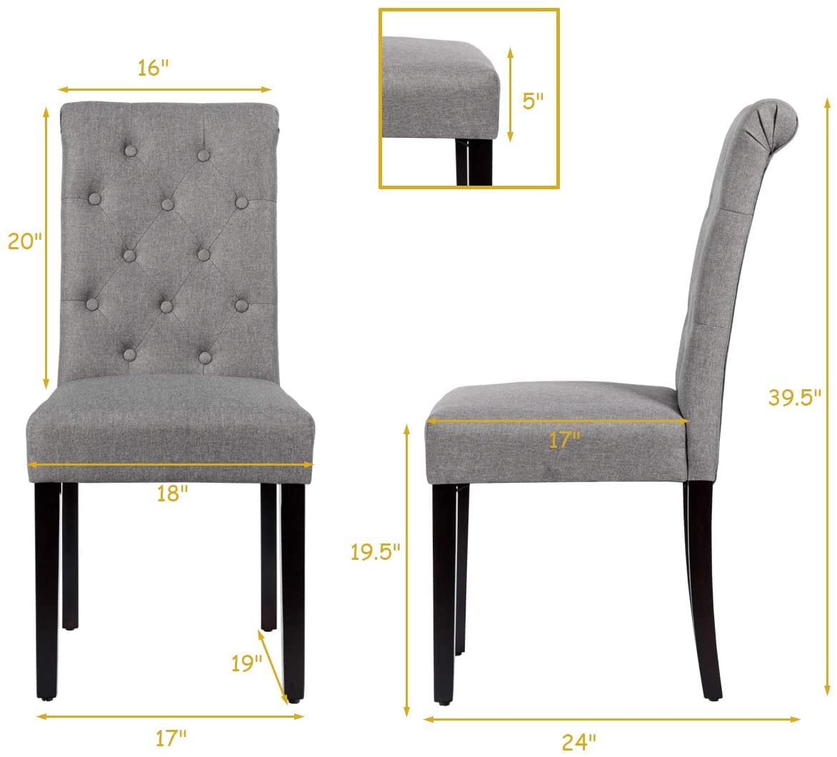 Upholstered Accent Dining Chairs Set of 2/4 with Adjustable Anti-Slip Foot Pads, High Back, Sturdy Wood Legs