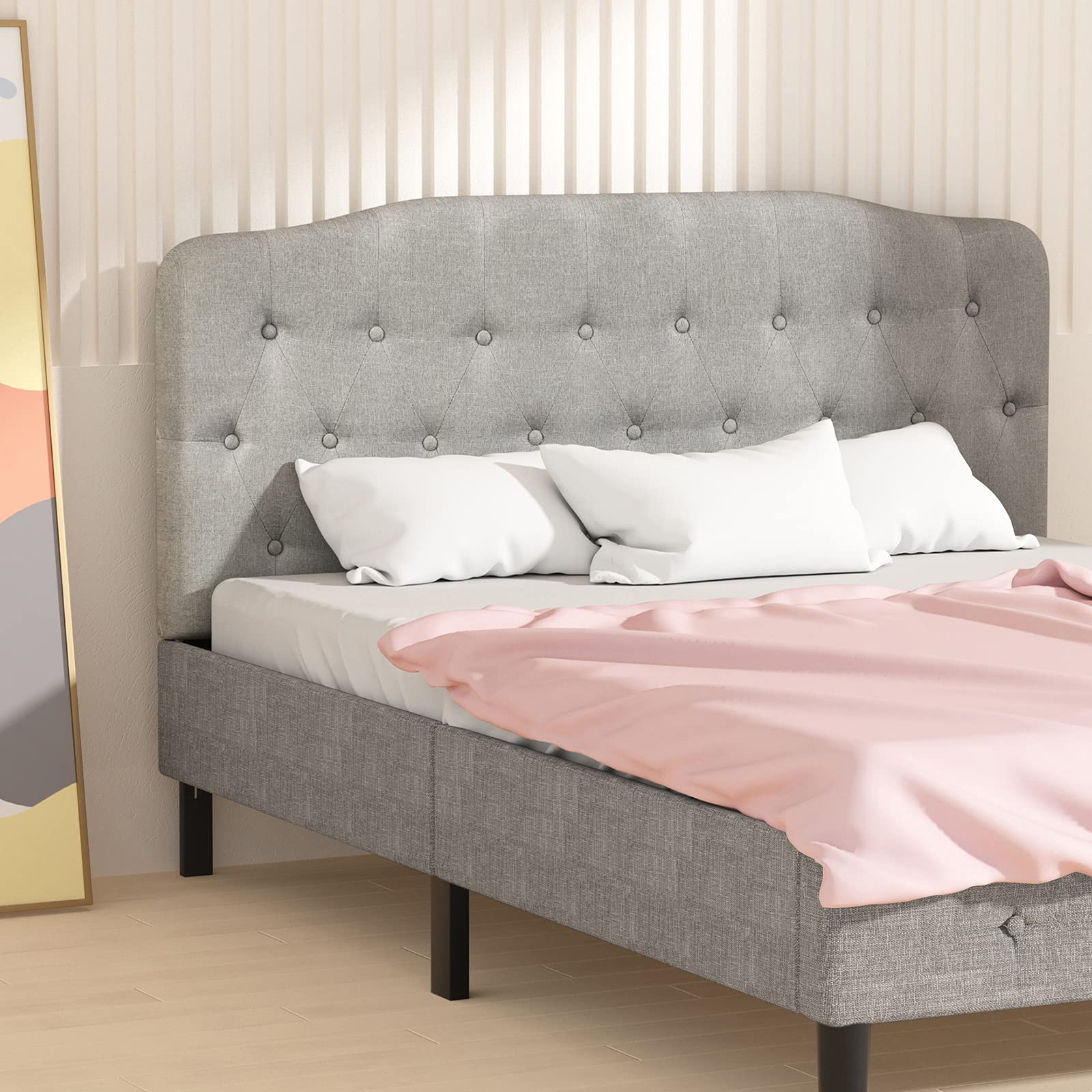 Upholstered Headboard, Adjustable Height from 38" to 53" Platform