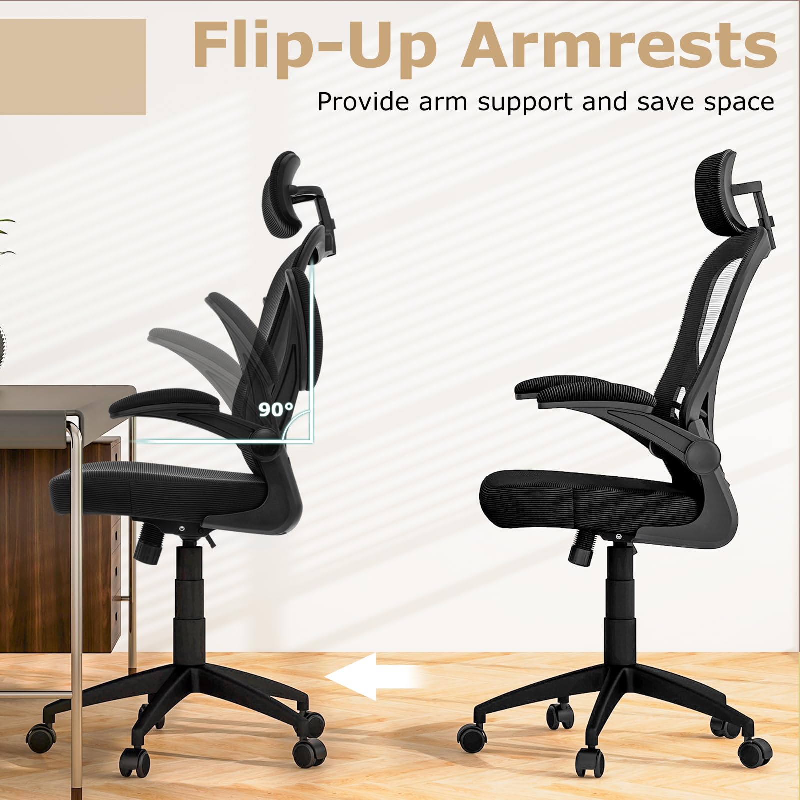 Ergonomic Mesh Office Chair, Home Office Desk Chair with Adjustable Headrest and Lumbar Support