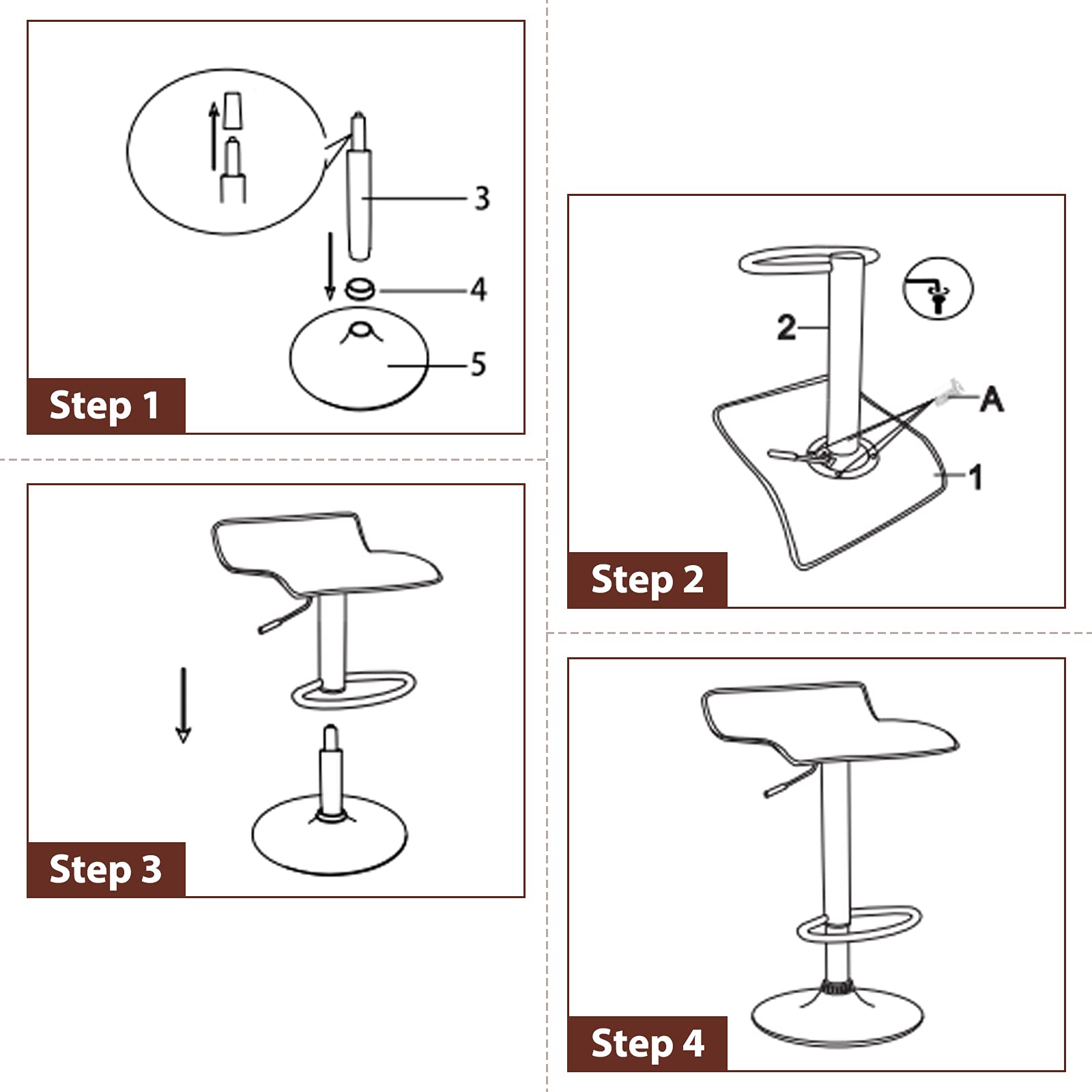 Bar Stools Set of 2/4, Adjustable Swivel PU Leather Barstools w/Footrest, Chrome Base