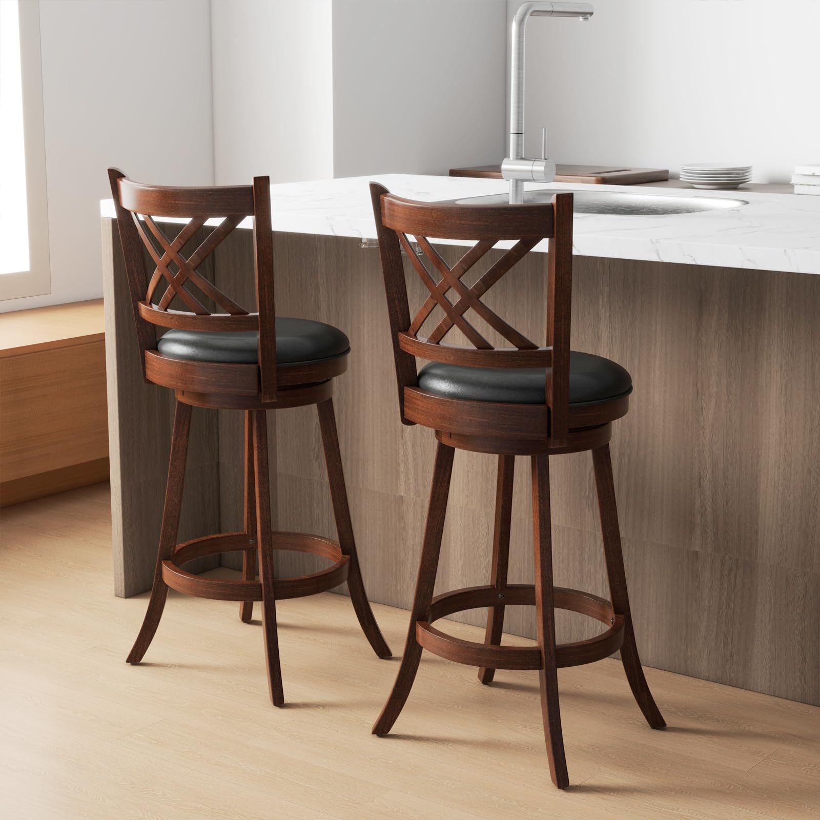 360&deg; Swivel Barstools Set of 2/4, 29" Bar Height Bar Chairs with Back & Footrest