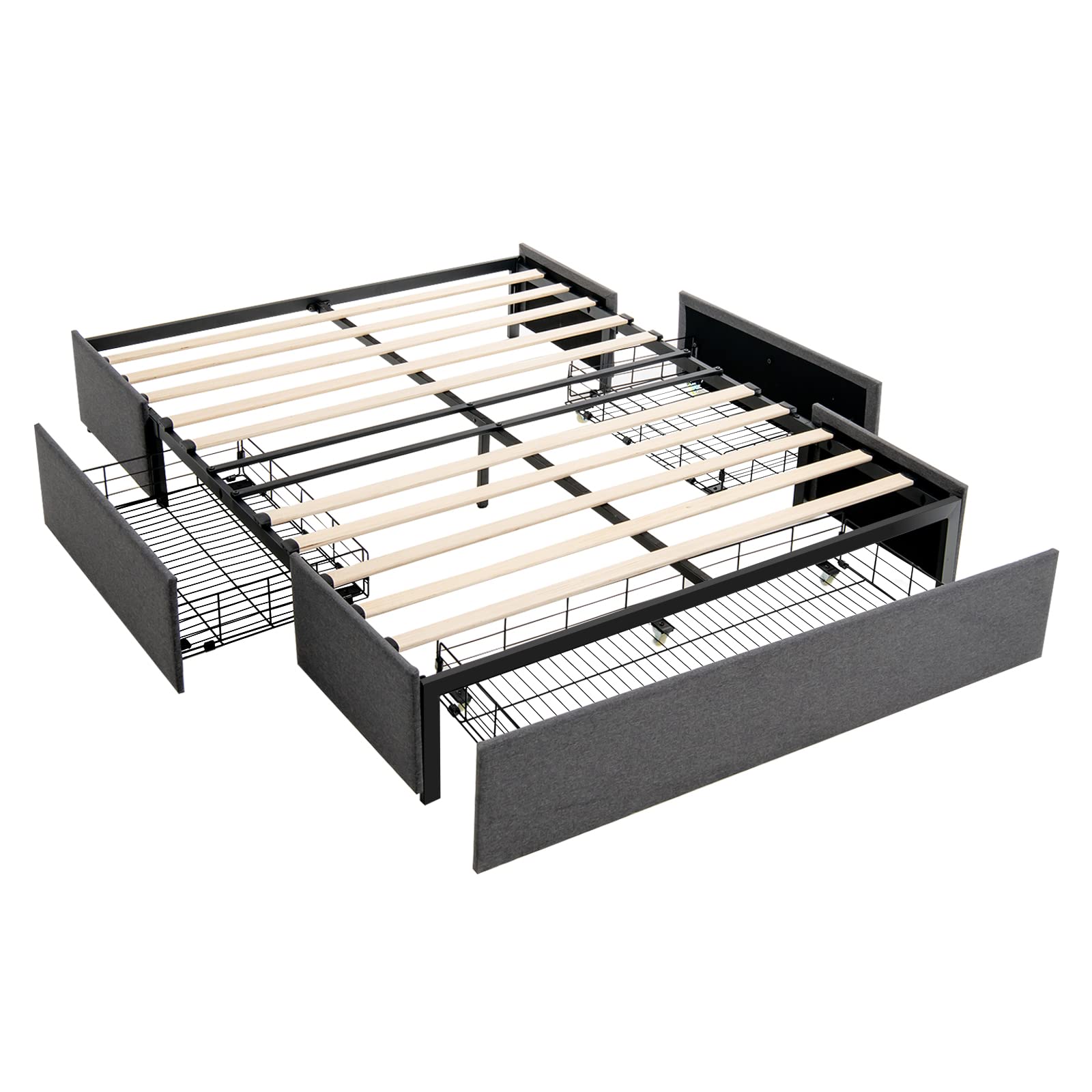  Full Size Bed Frame with 3 Drawers, Fabric Upholstered Platform Bed