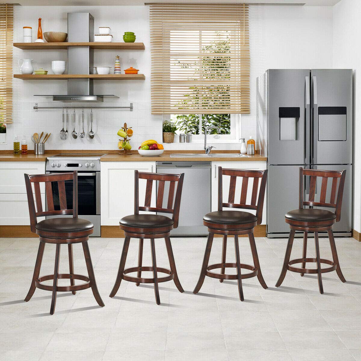 Bar Stools Set of 2/4, Counter Height Dining Chair, Fabric Upholstered 360 Degree Swivel, PVC Cushioned Seat