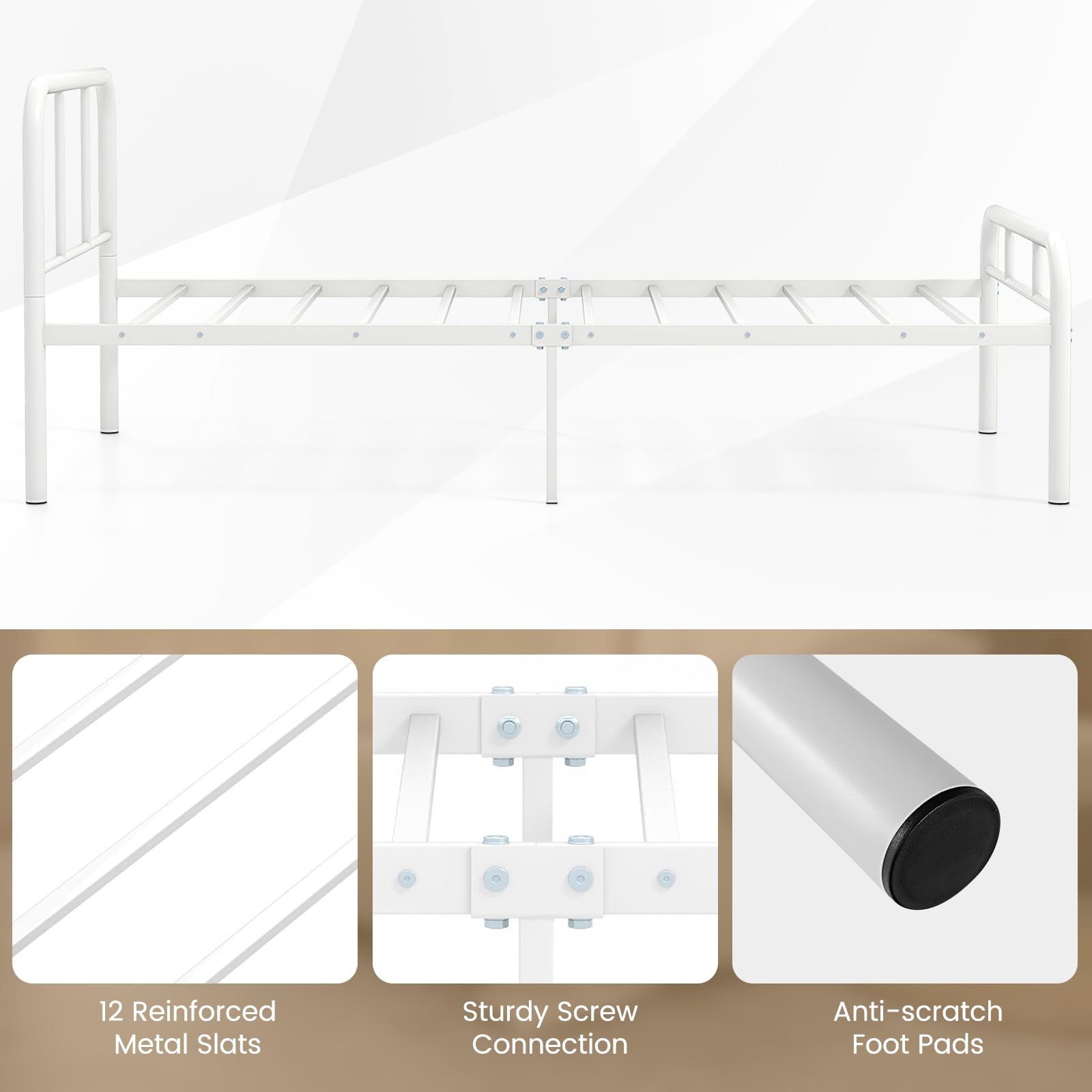 Metal Platform Bed Frame with Headboard & Footboard