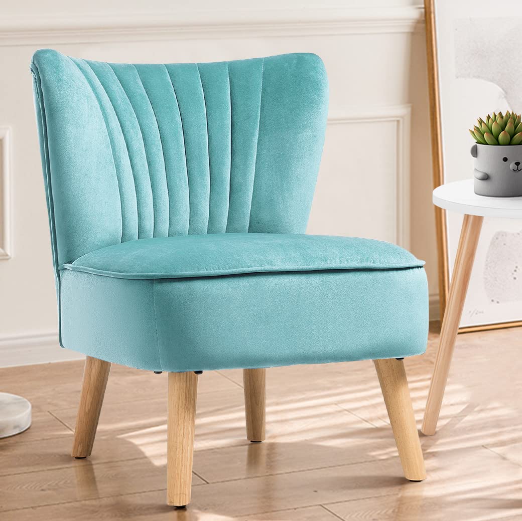Upholstered Armless Accent Chair w/Rubber Wood Legs & Thick Sponge Seat