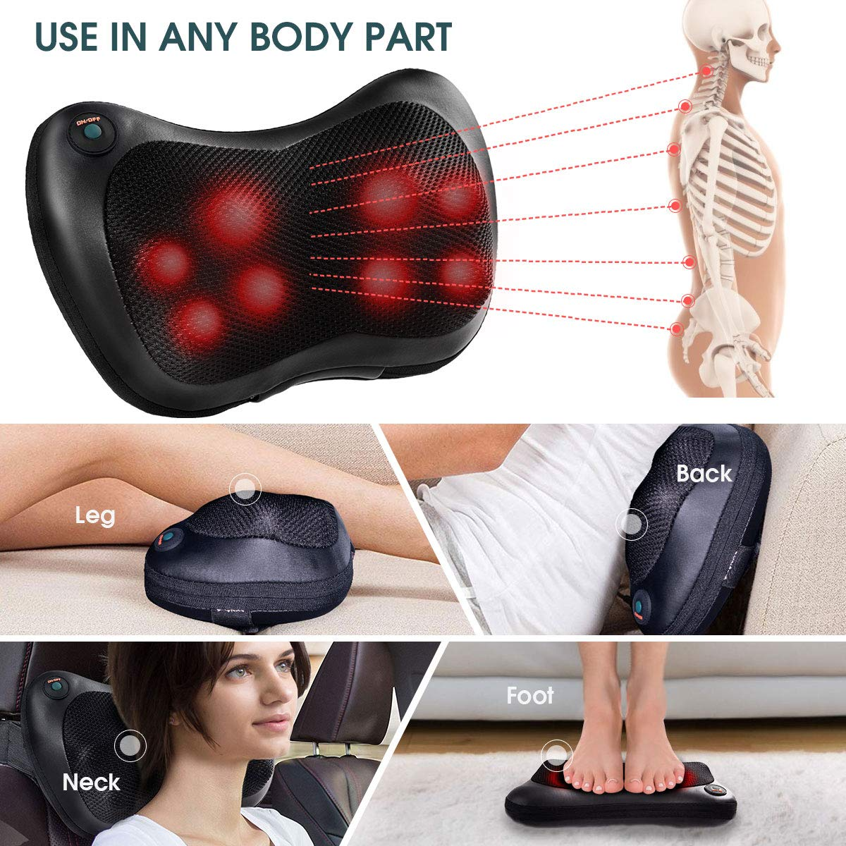 Shiatsu Back Neck Massager with Heat, Kneading Massage Pillow for Muscle Pain Relief