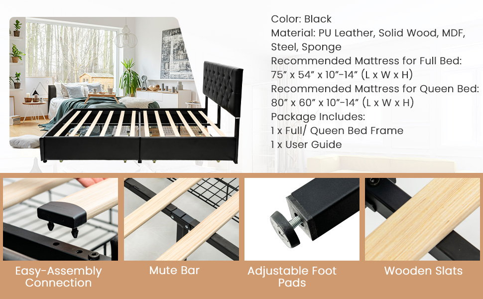 Adjustable Headboard & Solid Wooden Slats