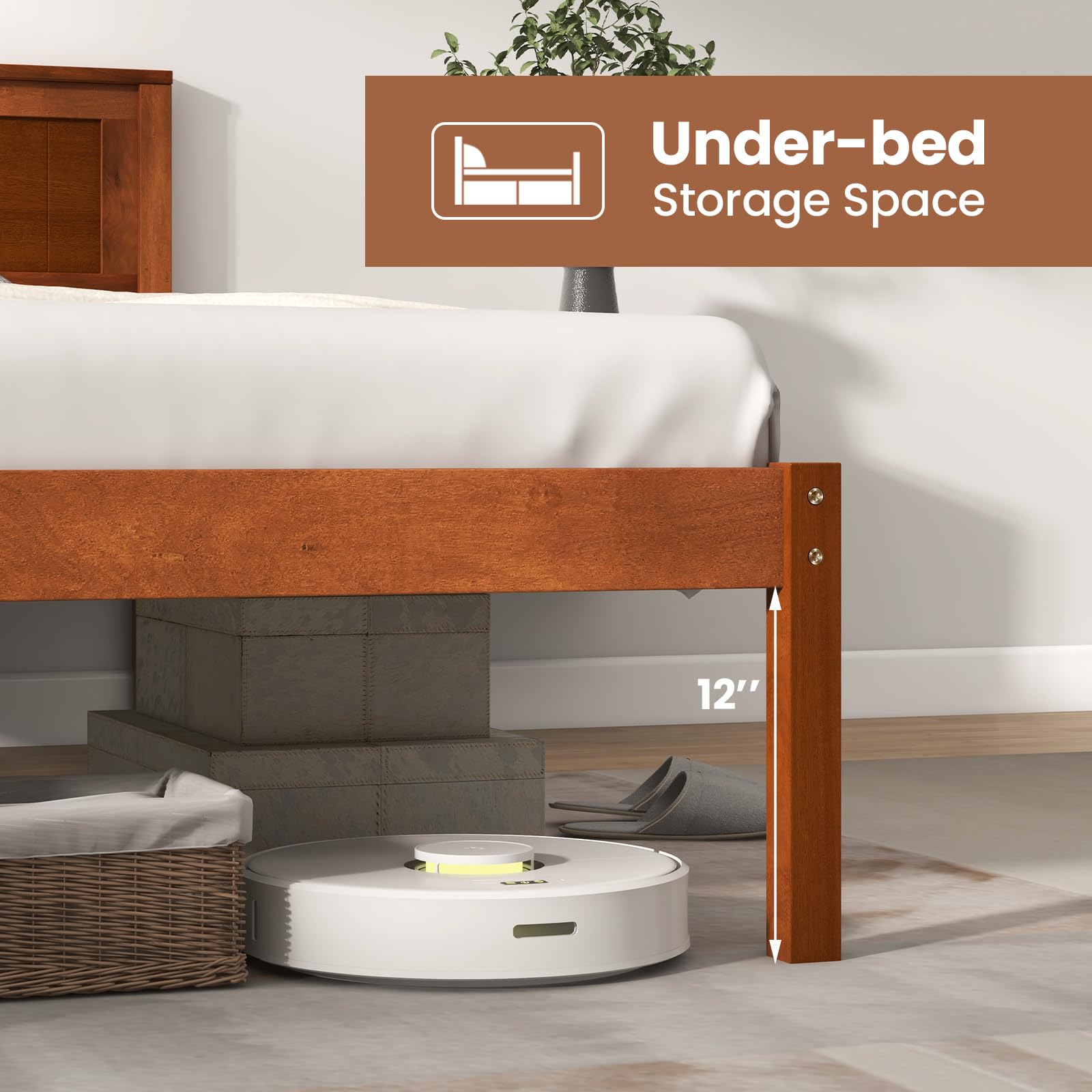 Wooden Platform Bed Frame with Headboard & Wood Slat Support