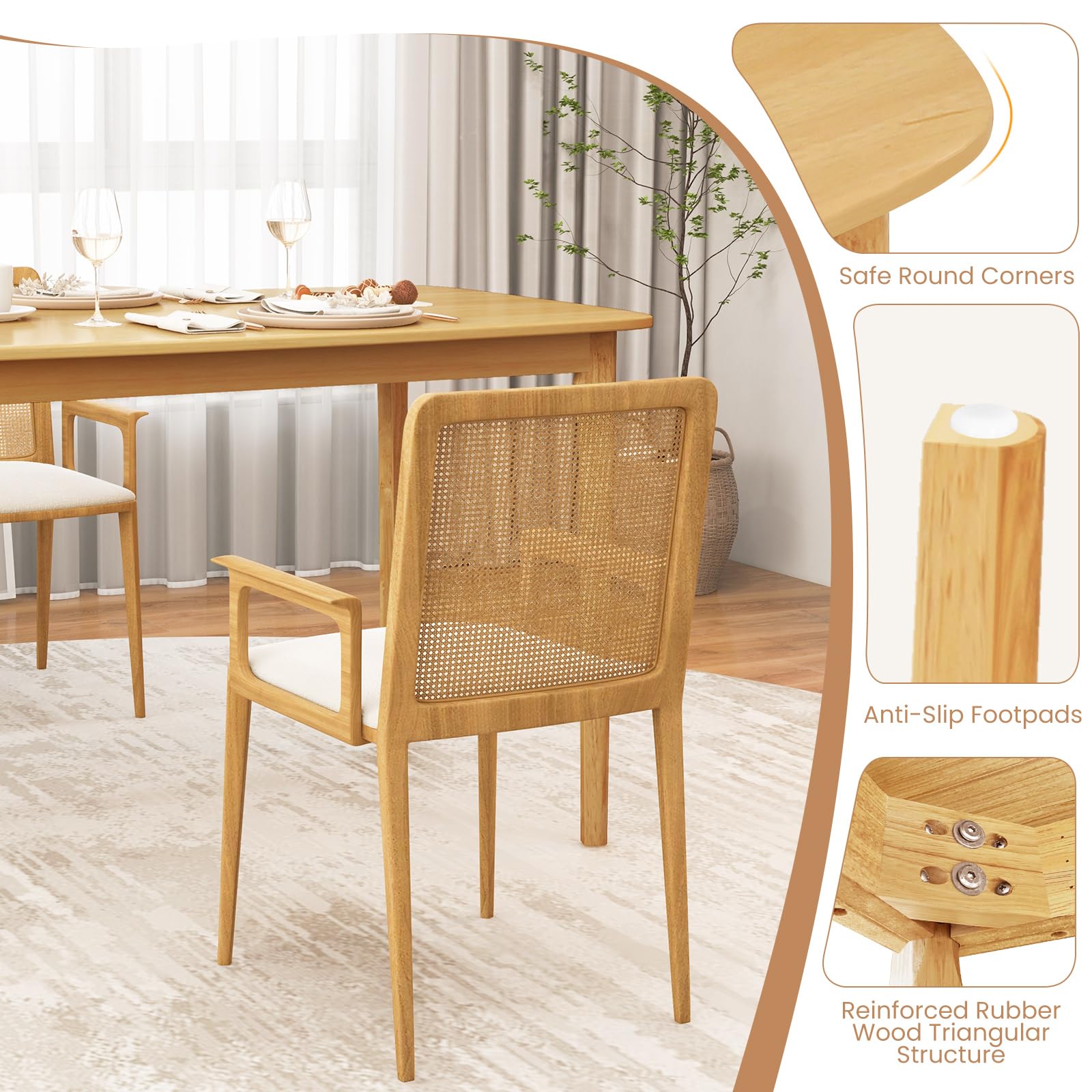 48" Rectangular Wooden Dining Table with Solid Rubber Wood Legs