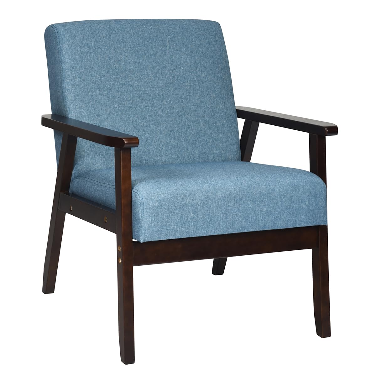 Armrest Accent Chair, Upholstered Linen Fabric Lounge Chair with Rubber Wood Legs, Comfortable Backrest