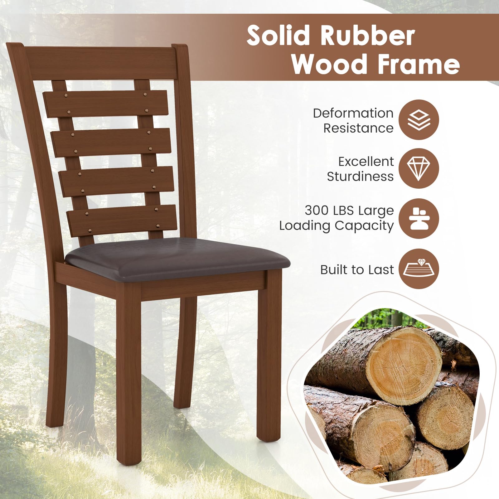 Wood Dining Chairs Set of 2/4, Farmhouse High Back PU Leather Dining Room Chair