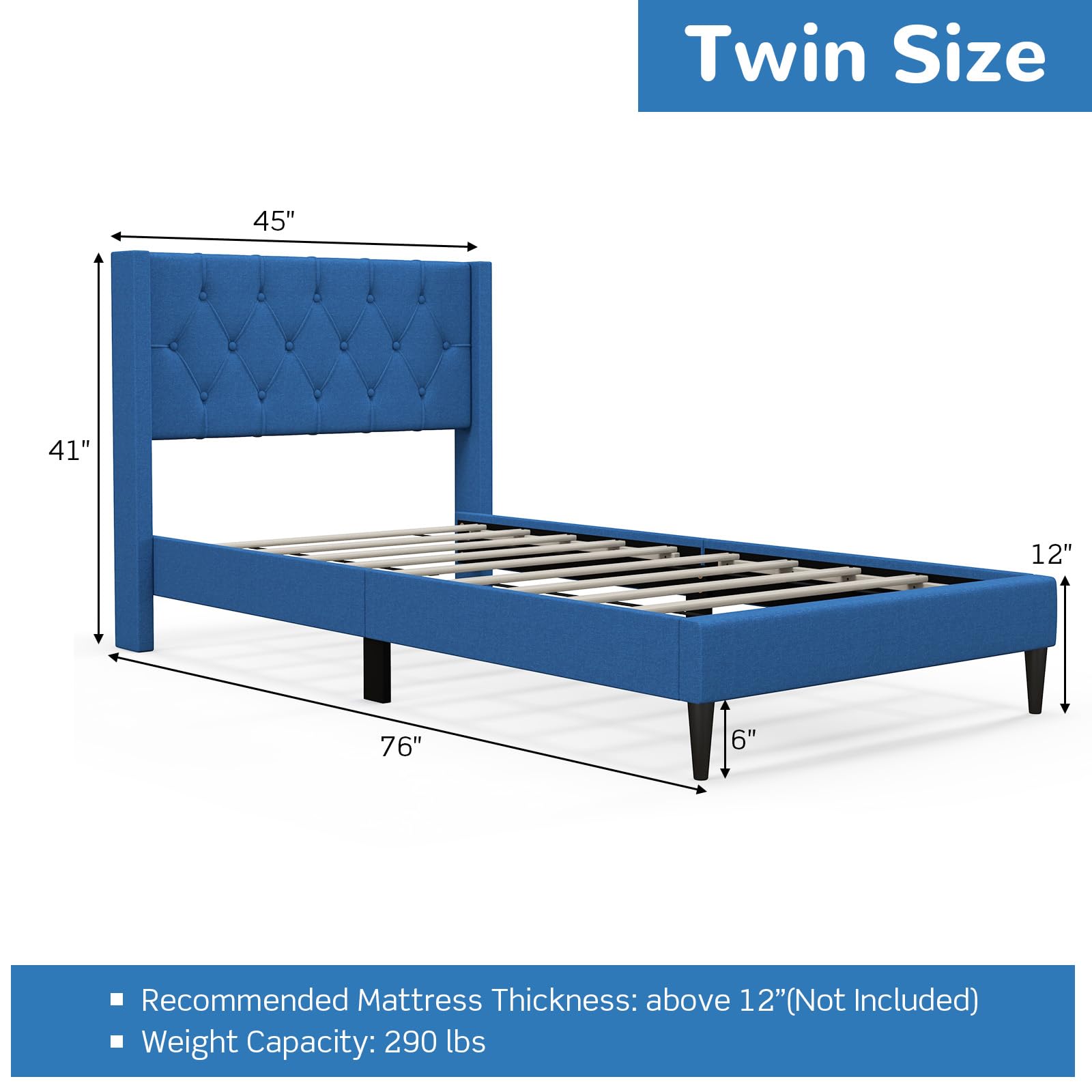 Upholstered Platform Bed with Button Tufted Wingback Headboard