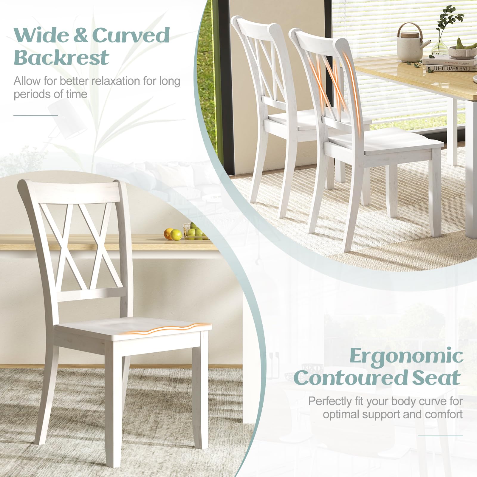 Set of 2/4 Dining Chairs, Rubber Wood Dining Room Chair, Farmhouse Dining Side Chairs