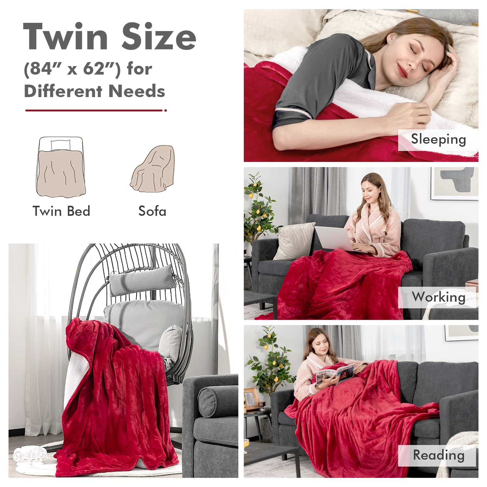 84&rdquo; x 62&rdquo; Electric Heated Throw Blanket w/ 5 Heating Levels 10 Hours Auto-Off Overheat Protection