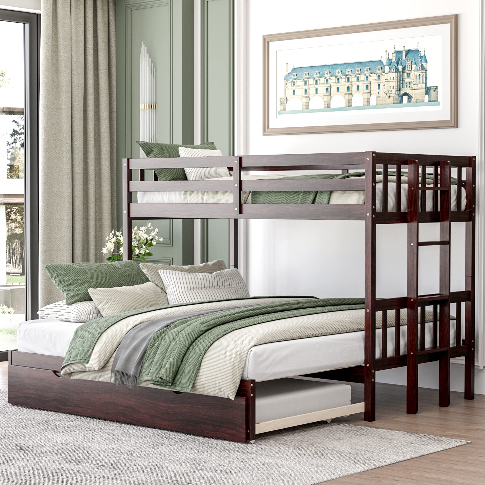Twin Over Full Bunk Bed with Trundle,  Extendable Twin/Full/Queen/King Bunk Bed